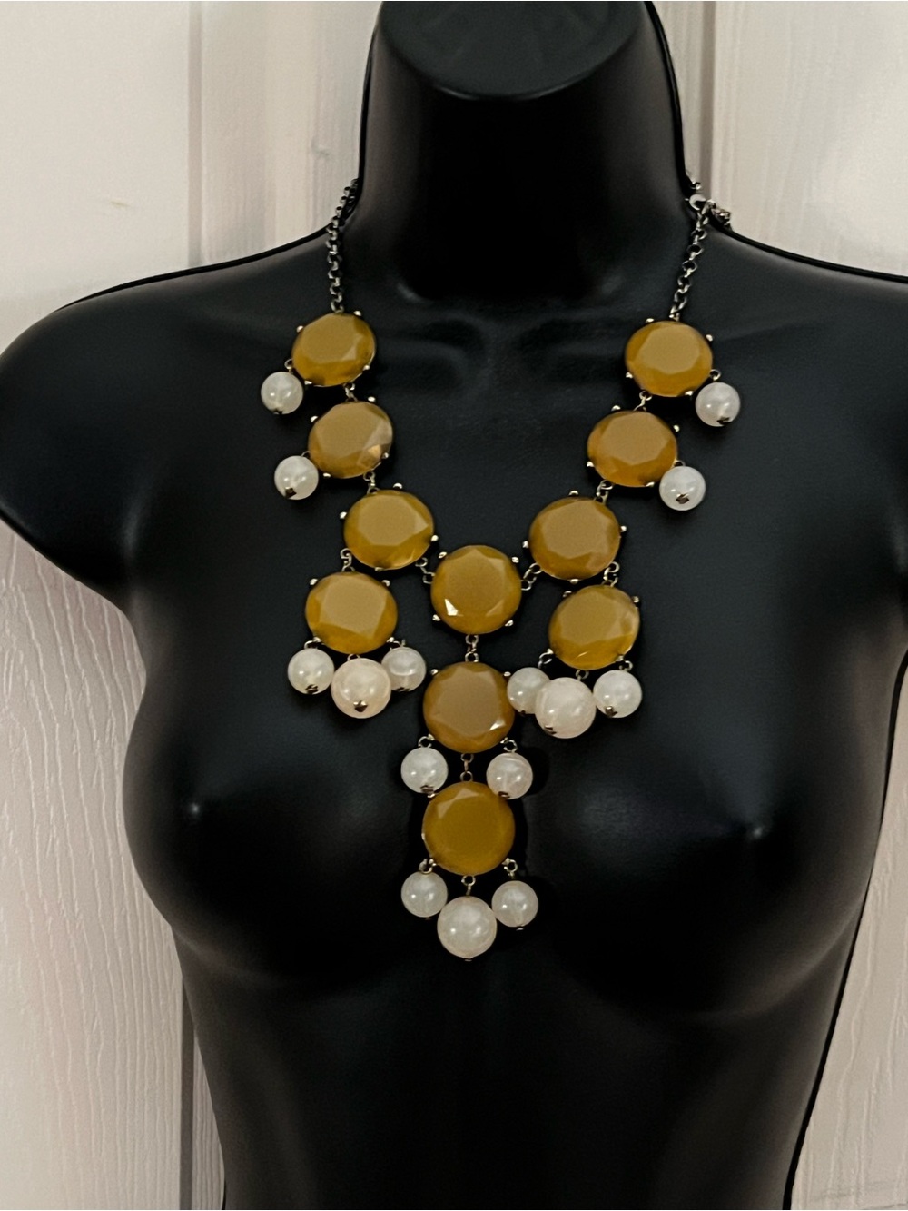 Statement Mustard Yellow/Pearl white Pendant Necklace-Adjustable length